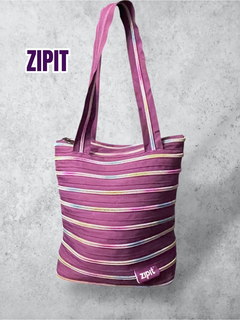 ZipIt Large Rainbow Zipper Tote Bag - Purple Multi-Color Stripes